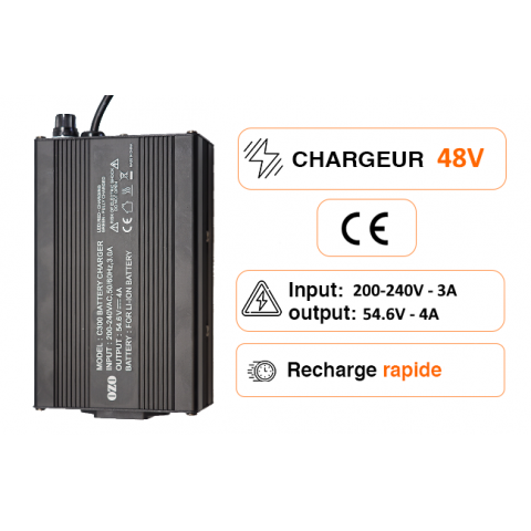 Chargeur OZO Batterie Lithium 48V 2A 4A et 5A