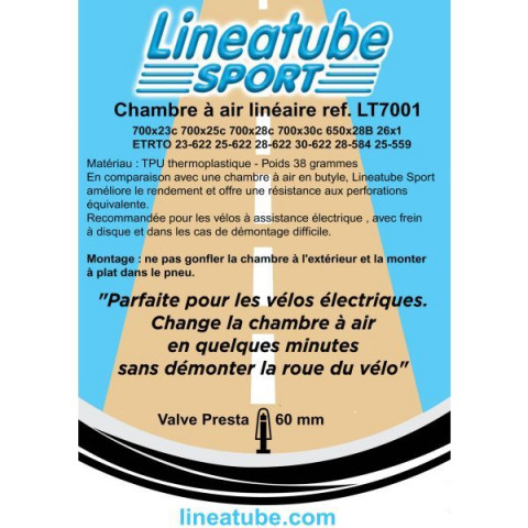 Chambre à air linéaire route 700x23-30C – Presta 60 mm